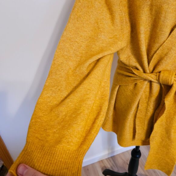 VERONICA BEARD Estella Cardigan Belted Yellow Sweater Baby Alpaca Blend Size M - Picture 5 of 14